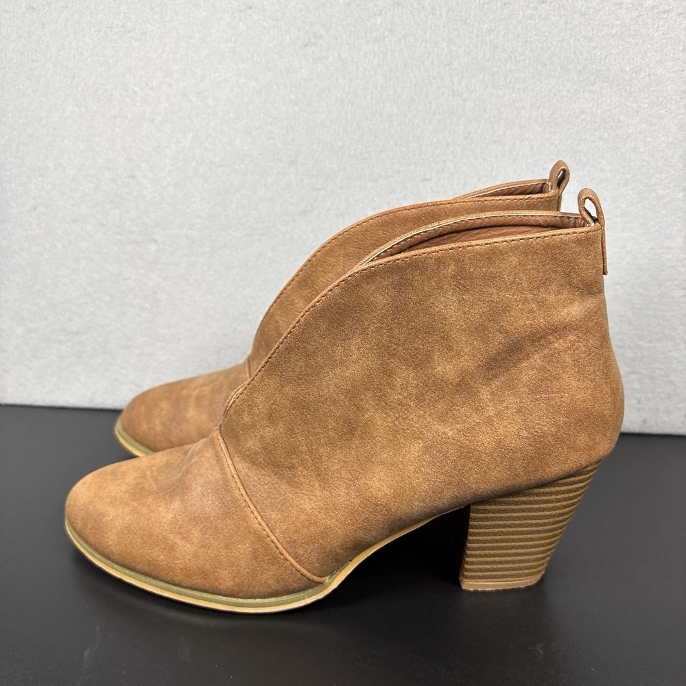 Weeboo Rust Faux Leather Ankle‎ Boots Size 11 Open Front 3" Heel Booties Shoes
